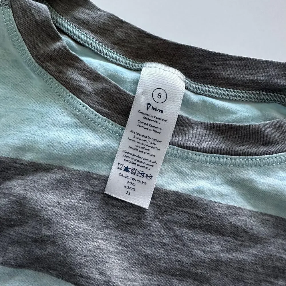 Lululemon Ivivva Girls Top Size 8 Blue Grey Stripe